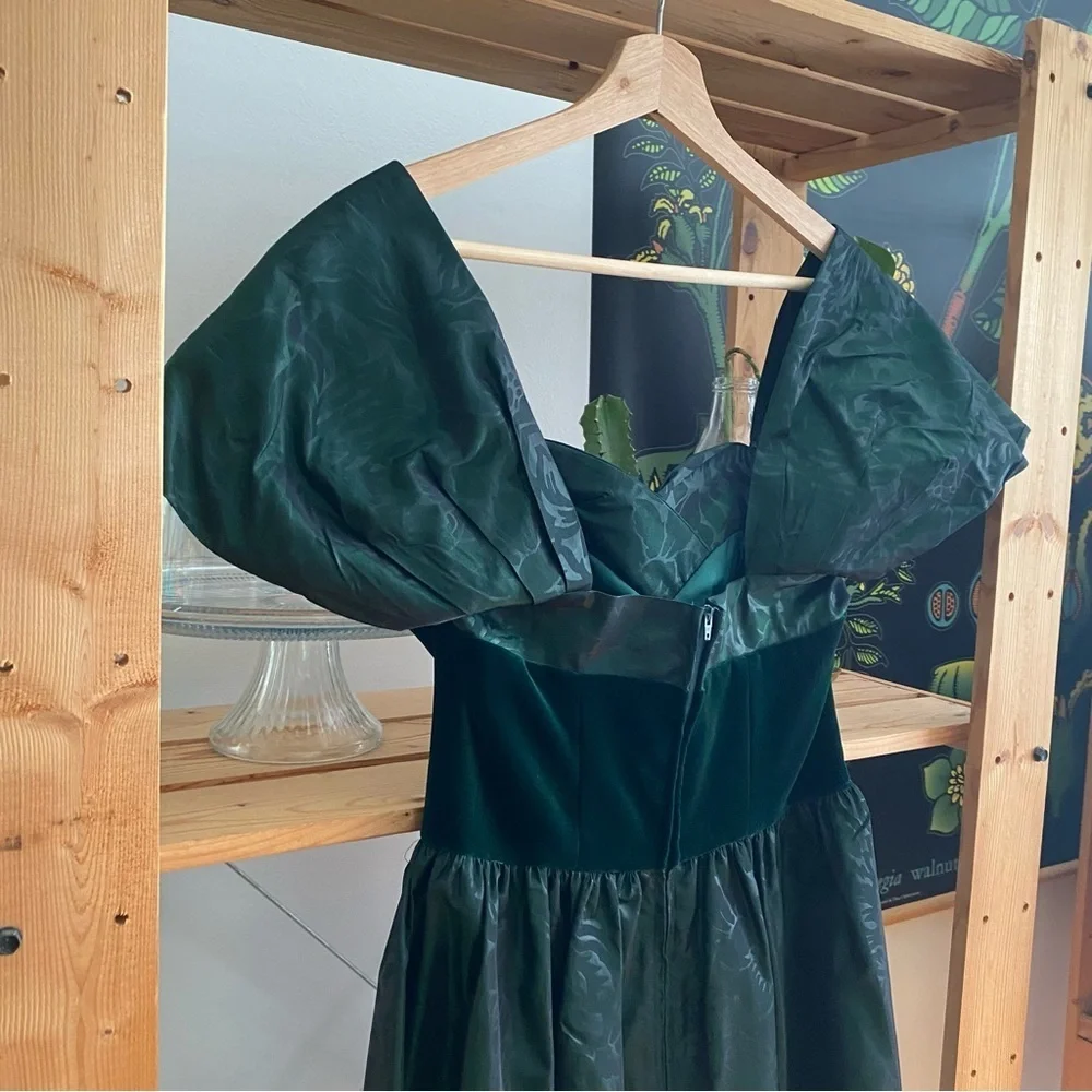 Vintage Laura Ashley Green Velvet Floral Taffeta Midi Dress Gown 8 - Picture 8 of 16
